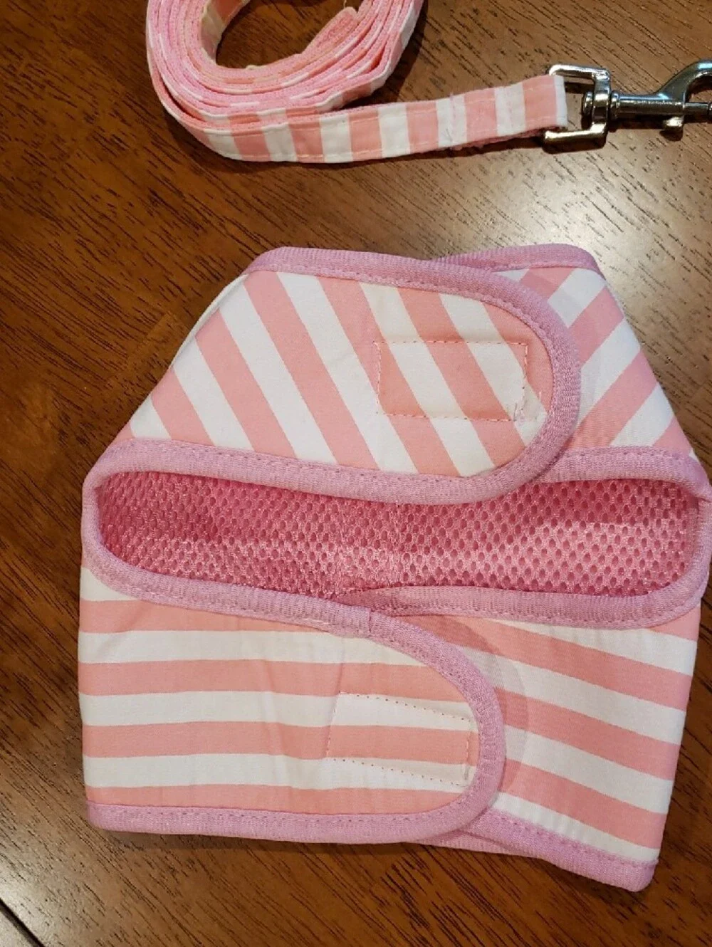 Pink Striped Sailor Look Dog Harness & Leash Set